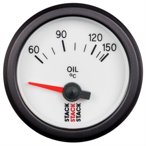 Stack Electrical Gauges ST3259 Oil Temp. Gauge, Electrical, 60-150 degrees C, 2 1/16 in. Diameter, White Face, Sending Unit, 1/8 NPT Fitting