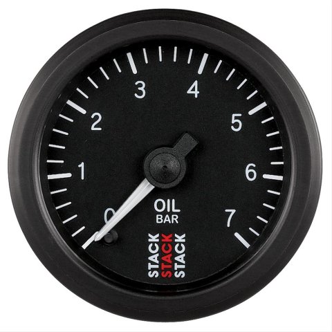 Stack Professional Stepper Motor Analog Gauges ST3301 Gauge, Oil Pressure, 0-7 Bar, 2 1/16 in. Diameter, Black Face, Analog, Electrical, Each