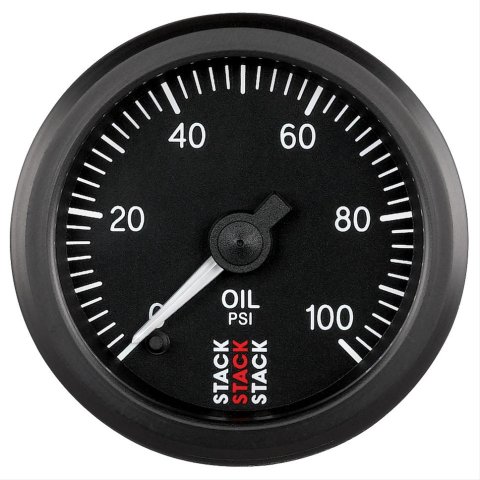 Stack Professional Stepper Motor Analog Gauges ST3302 Gauge, Oil Pressure, 0-100 psi., 2 1/16 in. Diameter, Black Face, Analog, Electrical, Each