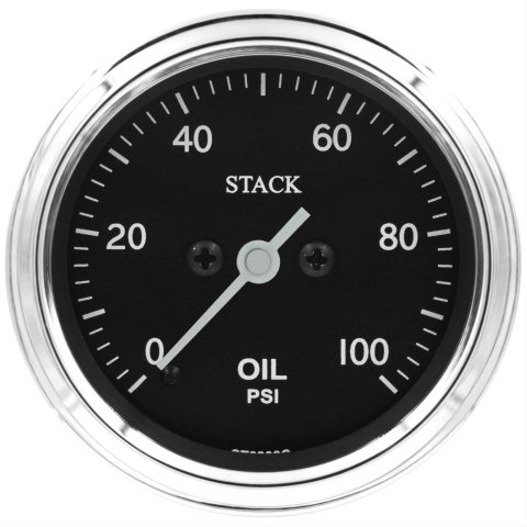 Stack Professional Stepper Motor Analog Gauges ST3302C Gauge, Oil Pressure, 0-100 psi., 2 1/16 in. Diameter, Black Face, Analog, Electrical, Each