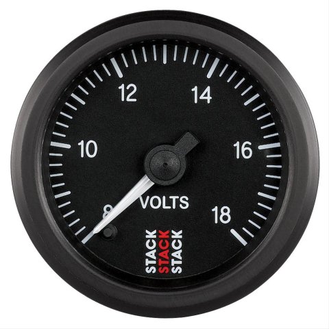 Stack Professional Stepper Motor Analog Gauges ST3316 Gauge, Pro Motor, Voltage, 8-18 V, 2 1/16 in, Black Face, Analog, Electrical, Each