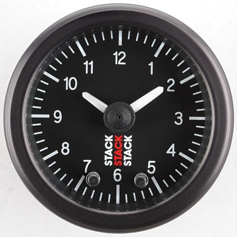 Stack Professional Stepper Motor Analog Gauges ST3317 Clock Gauge, Pro Motor, Analog, Electrical, 12 Hours, Full Sweep, 2 1/16 in. Diameter, Black Face