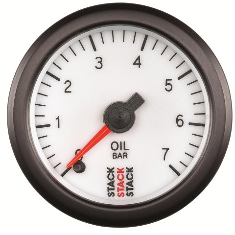 Stack Professional Stepper Motor Analog Gauges ST3351 Oil Pressure Gauge, Pro Motor, Analog, Electrical, 0-7 Bar, 2 1/16 in. Diameter, White Face, Each