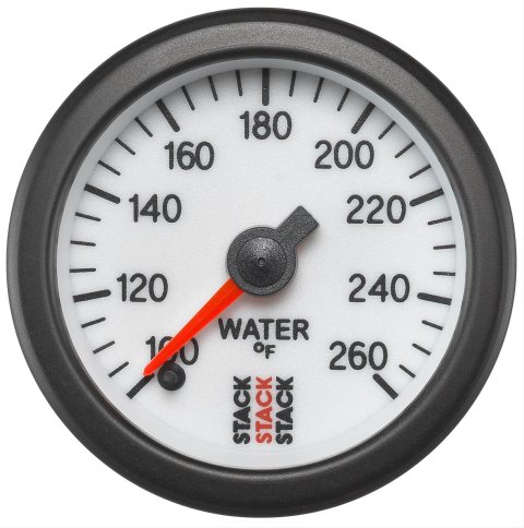 Stack Professional Stepper Motor Analog Gauges ST3358 Gauge, Stepper, Water Temperature, 100-260 Degrees F, 2 1/16 in., Analog, White Face, Electrical