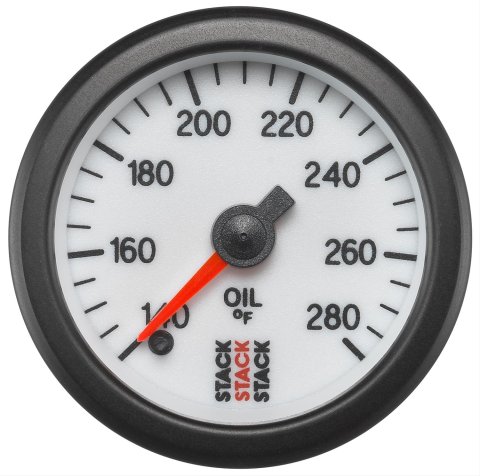 Stack Professional Stepper Motor Analog Gauges ST3360 Gauge, Stepper, Oil Temperature, 140-280 Degrees F, 2 1/16 in., Analog, White Face, Electrical