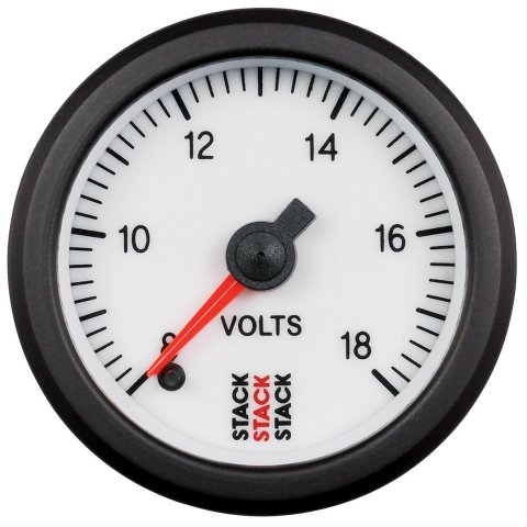 Stack Professional Stepper Motor Analog Gauges ST3366 Gauge, Pro Motor, Voltage, 8-18 V, 2 1/16 in, White Face, Analog, Electrical, Each
