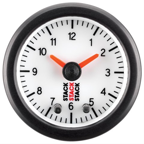 Stack Professional Stepper Motor Analog Gauges ST3367 Clock Gauge, Pro Motor, Analog, Electrical, 12 Hours, Full Sweep, 2 1/16 in. Diameter, White Face
