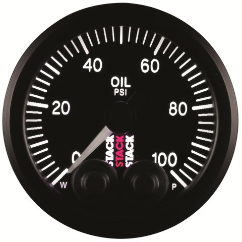 Stack Pro-Control Stepper Motor Analog Gauges ST3502 Oil Pressure Gauge, Stepper, Analog, Electrical, 0-100 psi, Multicolor Programmable, Black Face