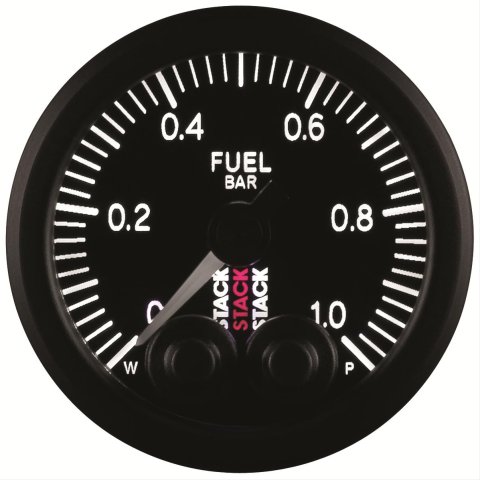 Stack Pro-Control Stepper Motor Analog Gauges ST3503 Fuel Pressure Gauge, Stepper, Analog, Electrical, 0-1 Bar, Multicolor Programmable, Black Face