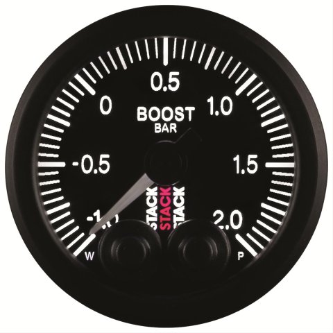 Stack Pro-Control Stepper Motor Analog Gauges ST3511 Boost Pressure Gauge, Motor, Analog, Electrical, -1 To 2 Bar, Multicolor, Black Face, Each