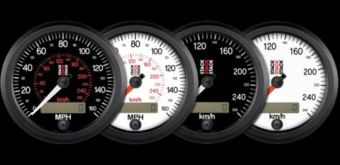Stack Electric Speedometers ST3802 Gauge, Pro Control, Speedometer, 0-260 kph, 3 1/8 in., Black Face, Analog/Digital, Electrical, Each