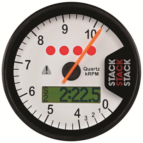 Stack ST700 Dash Display Systems ST700SR-B Gauge Kit, System, Analog, White Face, Black Numbers, Red Pointer, Black Bezel, Tachometer, 0-8,000 rpm, Each Each