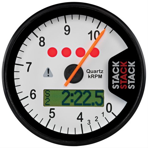 Stack ST700 Dash Display Systems ST700SR-K Gauge Kit, System, Analog, White Face, Black Numbers, Red Pointer, Black Bezel, 0-4,000 rpm-10,000 rpm, Each