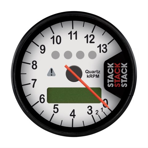Stack ST700 Dash Display Systems ST700SR-O Gauge Kit, System, Analog, White Face, Black Numbers, Red Pointer, Black Bezel, 0-3,000 rpm-13,000 rpm, Each