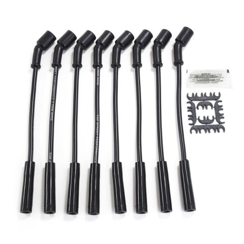 Top Street Performance Premium Spark Plug Wire Sets 81027 Sets, 8.5mm, Assembled, Spiral Core, Black Wire, Black Boots, 180 Degree Boots, Chevy, Set