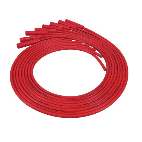 Top Street Performance Premium Spark Plug Wire Sets 81225 Wires, Premium, 8.5mm, Coil Pack Terminal Type, Spiral Core, Red Wire, Black/Red Boots, 180 degree Boots, Chevrolet, LS, Set of 8