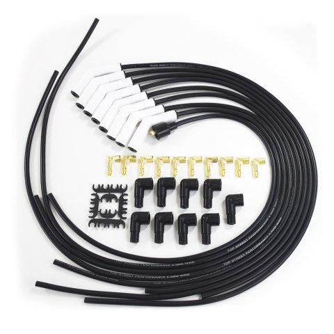 Top Street Performance Premium Spark Plug Wire Sets 85035CE Sets, Premium, Male/HEI and Female/Socket, Spiral Core, White Ceramic Boots, Black Wires, 8.50mm Diameter, V8, Set