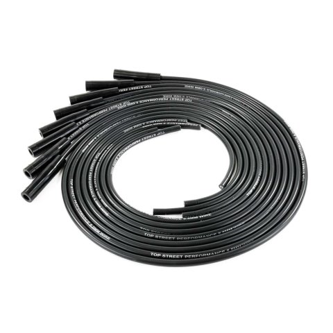 Top Street Performance Premium Spark Plug Wire Sets 85080 Sets, 8.5mm, Spiral Core, Black Wire, 180 Degree Boots, Universal, Set