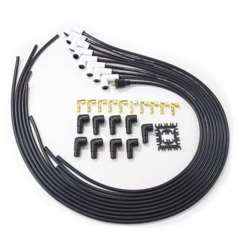 Top Street Performance Premium Spark Plug Wire Sets 85090CE Sets, 8.5mm, Spiral Core, Black Wire, 90 Degree Boots, Ceramic, Universal, Set