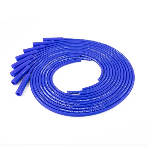Top Street Performance Premium Spark Plug Wire Sets 85680 Sets, Premium, Male/HEI and Female/Socket, Spiral Core, Blue Wires, 8.50mm Diameter, V8, Set of 8