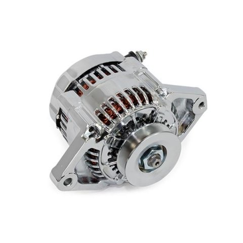 Top Street Performance Mini Race Alternators ES1004C Alternator, Denso, Internal Regulator, 90 Amp, Chrome, Rod, Race, Each