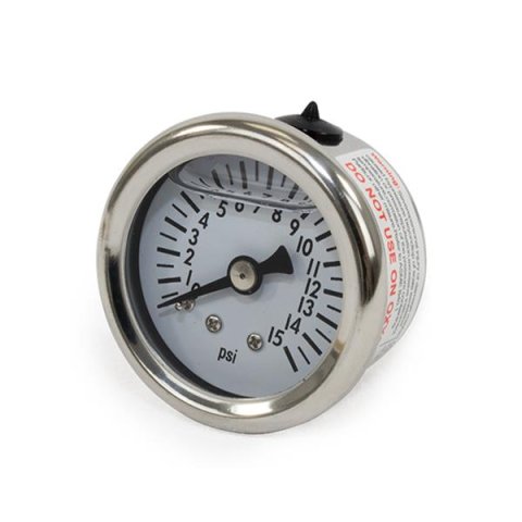 Top Street Performance Fuel Pressure Gauges JM1017 Gauge, Pressure, 0-15 psi, 1 1/2 in., Analog, Mechanical, Liquid Filled, White Face, Each