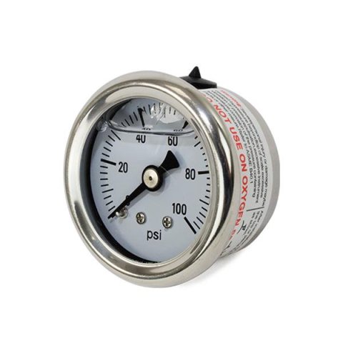 Top Street Performance Fuel Pressure Gauges JM1018 Gauge, Pressure, 0-100 psi, 1 1/2 in., Analog, Mechanical, Liquid Filled, White Face, Each