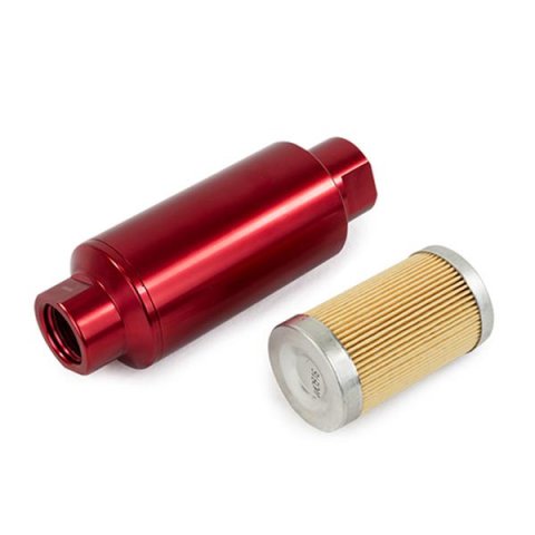 Top Street Performance Fuel Filters JM1021R ALUMINUM INLINE FUEL FILTER WITH 10 MICRON ELEMENT, ORB-10, RED