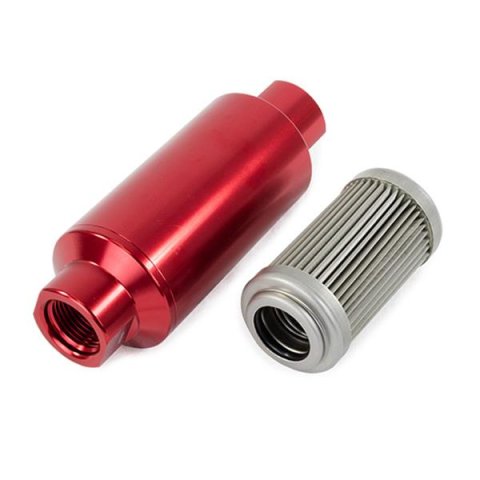 Top Street Performance Fuel Filters JM1022R ALUMINUM INLINE FUEL FILTER WITH 40 MICRON ELEMENT, ORB-10, RED