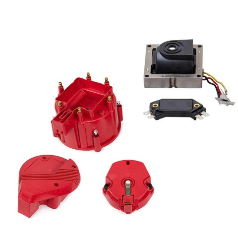 Top Street Performance HEI Distributor Upgrade Kits JM6993R-KT TUNE-UP KIT - OEM CAP, ROTOR, 65K VOLT COIL & MODULE, 6-CYLINDER ENGINE , RED