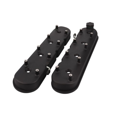 Top Street Performance LS Cast Aluminum Valve Covers JM8082-1BK Covers, Center Bolt, Tall, Plain, Fabricated Aluminum, Black anodized, with Gaskets and Mounting Hardware, Chevy, LS, Pair