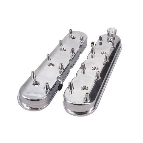 Top Street Performance LS Cast Aluminum Valve Covers JM8082-1P Covers, Center Bolt, Tall, Plain, Fabricated Aluminum, Polished, with Gaskets and Mounting Hardware, Chevy, LS, Pair