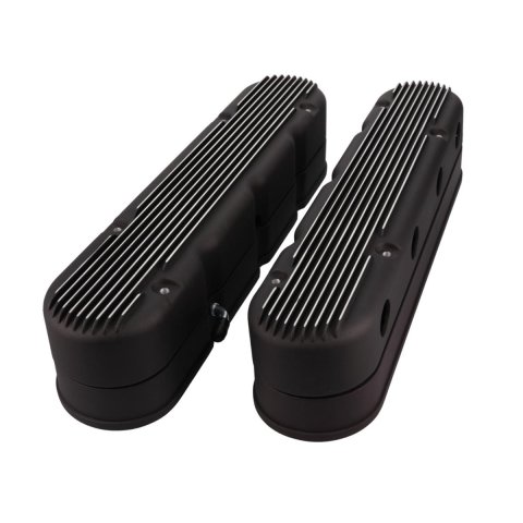 Top Street Performance Cast Aluminum 2-Piece Valve Covers JM8082-2BK Covers, Center Bolt, Tall, Finned, Aluminum, Black Anodized, with Gaskets and Mounting Hardware, Chevy, LS, Pair