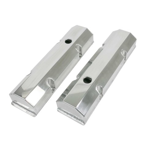Top Street Performance Fabricated Aluminum Valve Covers JM8091-8P Covers, Tall, Aluminum, Polished, with Breather Hole, Short Bolt, Chevrolet, Small B