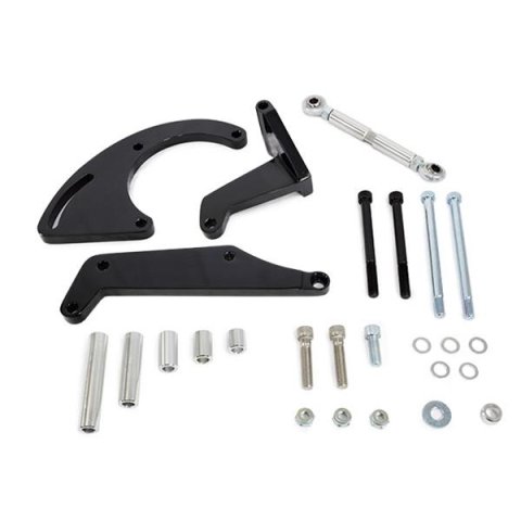 Top Street Performance Air Conditioning Compressor Bracket Kits JM9106BK A/C Bracket, Chevy SB, Long Water Pump, Billet Aluminum, Black, Left Side, Kit
