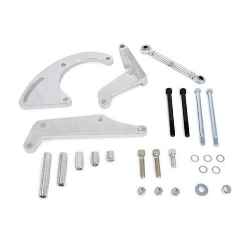 Top Street Performance Air Conditioning Compressor Bracket Kits JM9106C A/C Bracket, Chevy SB, Long Water Pump, Billet Aluminum, Chrome, Left Side, Kit