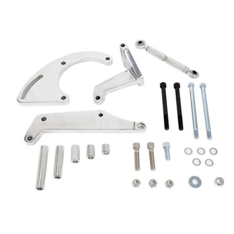 Top Street Performance Air Conditioning Compressor Bracket Kits JM9106P A/C Bracket, Chevy SB, Long Water Pump, Billet Aluminum, Polished, Left Side, Kit