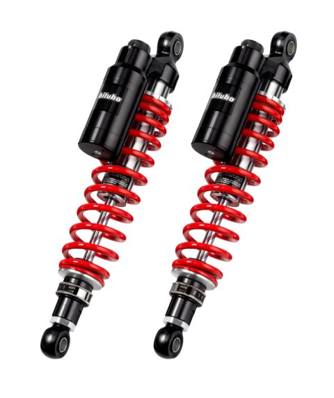 Bitubo WMT0 Twinshocks Adj.: Spring Preload, Reb., Comp., Length 360mm, Piggyback Tank Red Spring