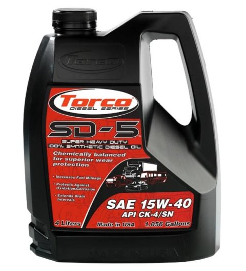 15w40 Torco SD-5 Super Heavy-Duty 100 Percent Synthetic Diesel Oil A191540LE Engine Oil, Heavy Duty 100% Oil, 15W40, 5 Liters, Each