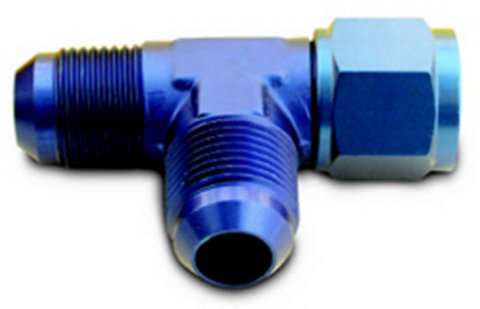Fitting - Adapter Tee - 3 AN Female Swivel x 3 AN Male x 3 AN Male - Aluminum - Blue Anodized - Each