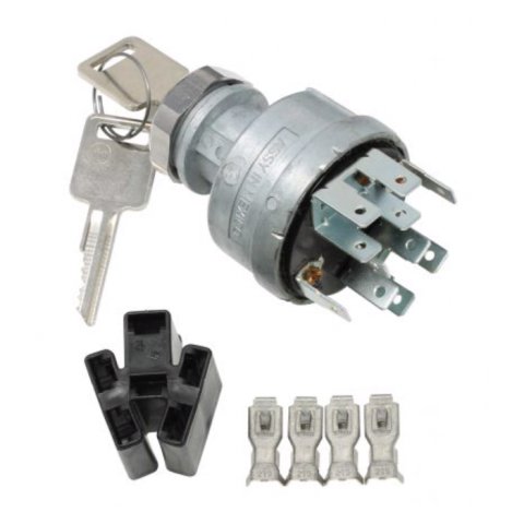 Ignition Switch - 4 Position - 1/4 Blade Connectors - Square Keys - Aluminum - Natural - Each