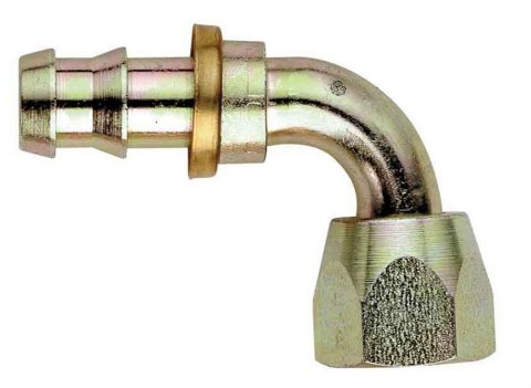 Fitting - Hose End - AQP Socketless - 90 Degree - 8 AN Hose Barb to 8 AN Female - Steel - Natural - Each
