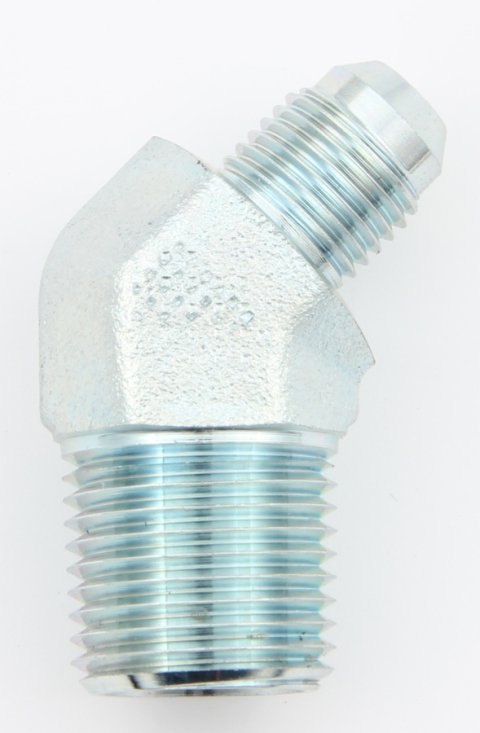Fitting - Adapter - 45 Degree - 4 AN Male to 3/8 in NPT Male - Steel - Zinc Plated - Each