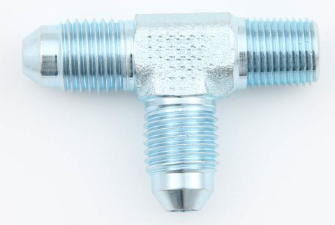 Fitting - Adapter Tee - 4 AN Male x 4 AN Male x 1/8 in NPT Male - Steel - Zinc Plated - Each