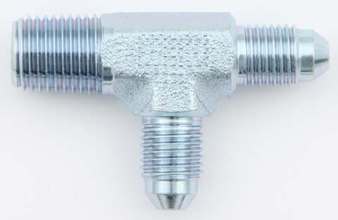 Fitting - Adapter Tee - 4 AN Male x 4 AN Male x 1/4 in NPT Male - Steel - Zinc Plated - Each