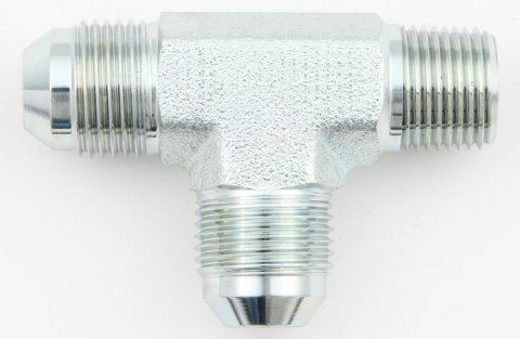 Fitting - Adapter Tee - 6 AN Male x 6 AN Male x 3/8 in NPT Male - Steel - Zinc Plated - Each