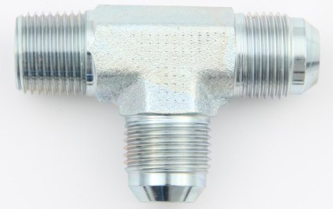Fitting - Adapter Tee - 10 AN Male x 1/2 in NPT Male x 10 AN Male - Steel - Zinc Plated - Each
