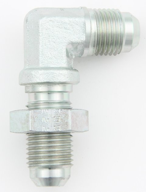 Fitting - Bulkhead - 90 Degree - 8 AN Male to 8 AN Male Bulkhead - Steel - Zinc Oxide - Each