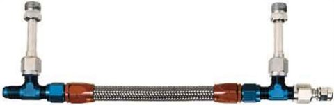 Carburetor Fuel Line - 6 AN Male Inlet - Dual 9/16-24 in Male Outlets - Braided Stainless Hose - Blue / Red / Silver - Holley 4160 - Kit