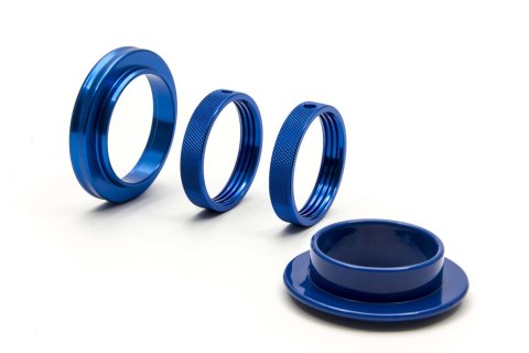 Coil-Over Hardware - Dual Stage - 2.625 in Spring - 2.17 in Shock - Adjuster Nut / Spring Cap / Jam Nut Included - Aluminum - Blue Anodized - AFCO 2.17 in OD Body Shock - Kit